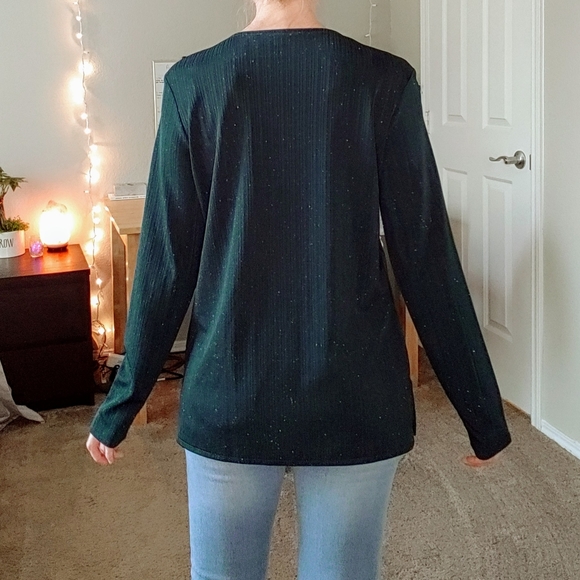 Green sparkle long sleeve layered jacket blouse - Picture 3 of 9